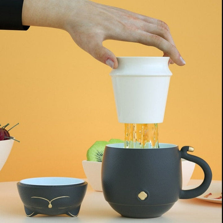 Lisslune | Cute cat tea cup made of ceramic with strainer