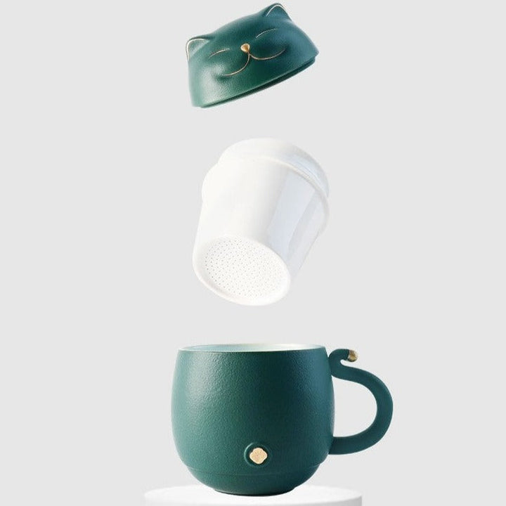 Lisslune | Cute cat tea cup made of ceramic with strainer