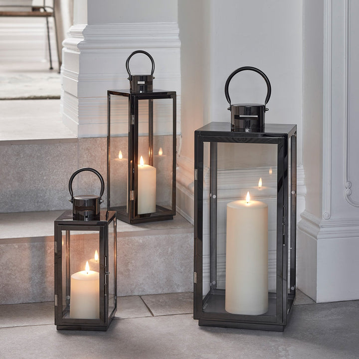 Lisslune | LED Lantern Stainless Steel Dark Gray with TruGlow LED Candle