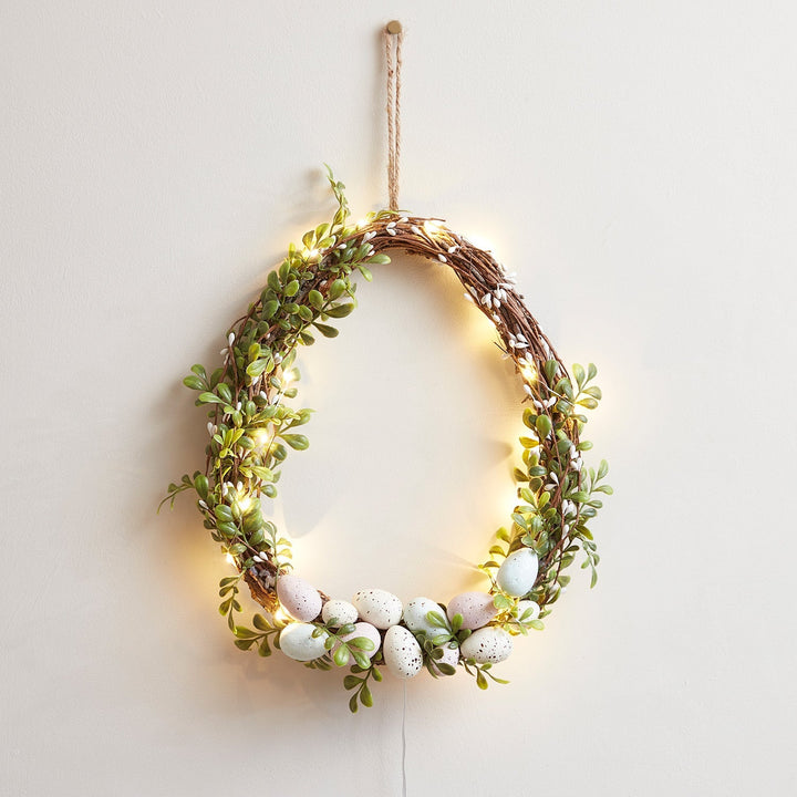 Lisslune | 35cm Easter wreath decoration in egg shape with micro fairy lights
