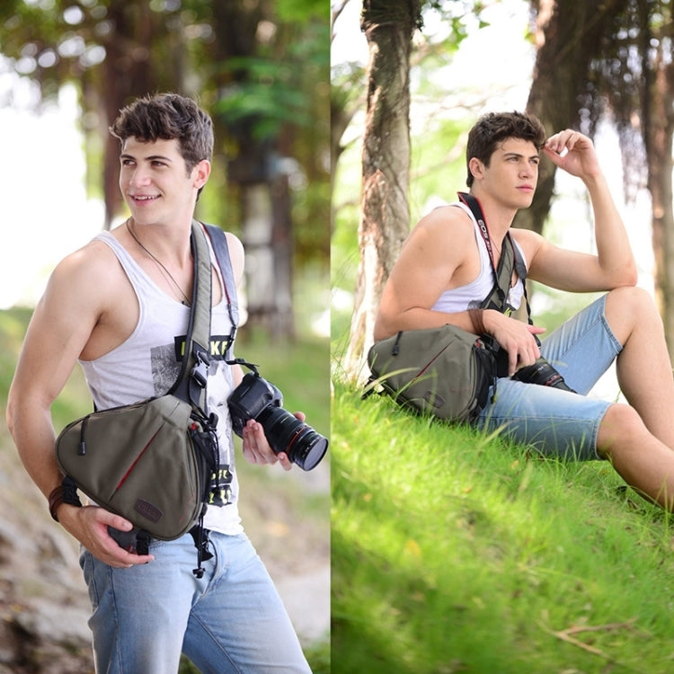 Lisslune | CADEN Triangle Tscope Sling Shoulder Cross Digital Camera Bags Case Soft Bag with Rain Cover for Canon Nikon Sony K1, Size: 36*31*15cm (Army Green)