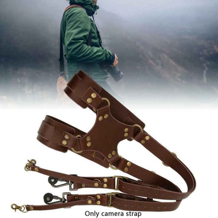 Lisslune | Quick Release Anti-Slip Dual Shoulder Leather Harness Camera Strap with Metal Hook for SLR / DSLR Cameras (Brown)
