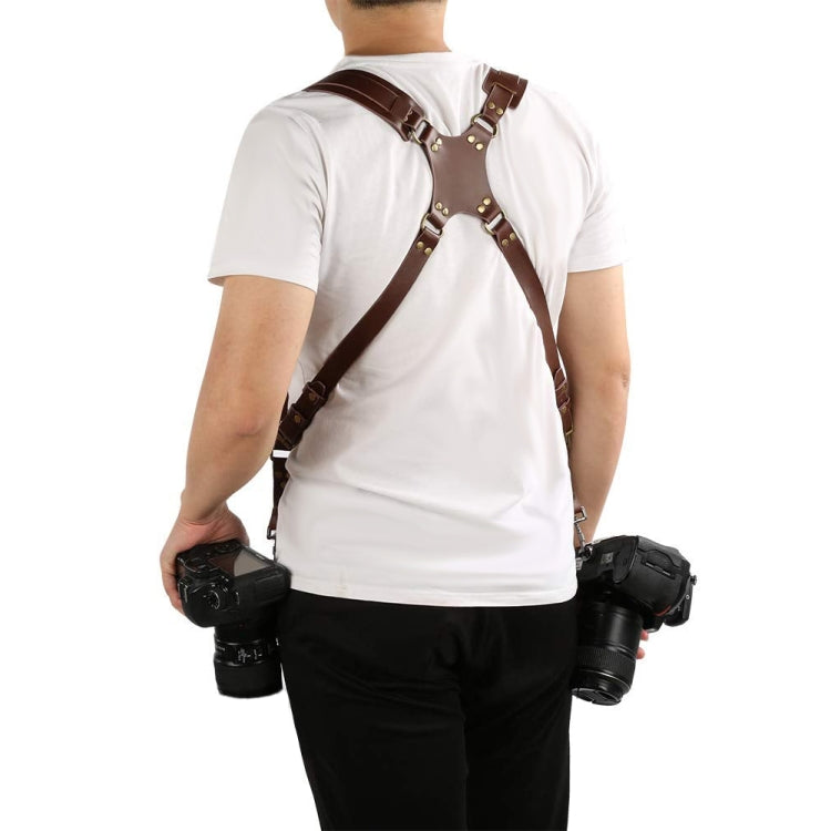 Lisslune | Quick Release Anti-Slip Dual Shoulder Leather Harness Camera Strap with Metal Hook for SLR / DSLR Cameras (Brown)