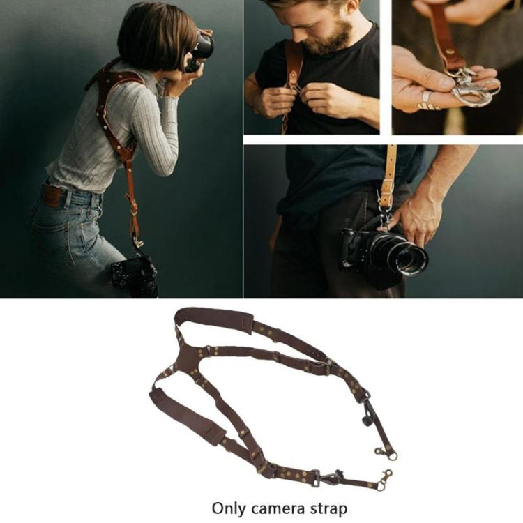 Lisslune | Quick Release Anti-Slip Dual Shoulder Leather Harness Camera Strap with Metal Hook for SLR / DSLR Cameras (Brown)