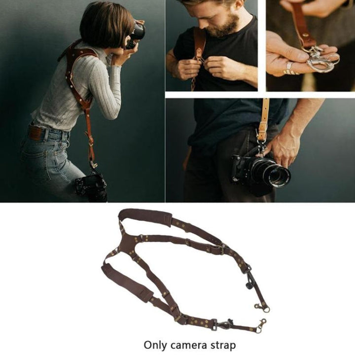 Lisslune | Quick Release Anti-Slip Dual Shoulder Leather Harness Camera Strap with Metal Hook for SLR / DSLR Cameras (Brown)