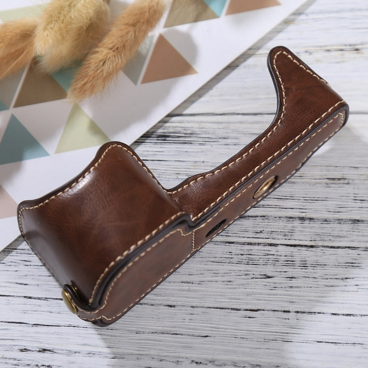 Lisslune | 1/4 inch Thread PU Leather Camera Half Case Base for Sony Alpha 6100 / A6100 (Coffee)