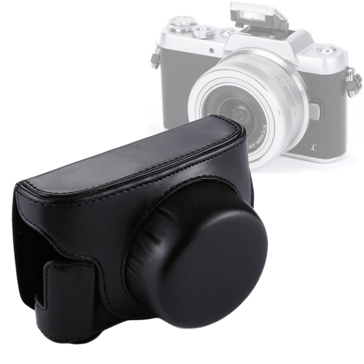 Lisslune | Full Body Camera PU Leather Camera Bag with Strap for Panasonic Lumix GF7 / GF8 / GF9 (12-32mm / 14-42mm Lens)(Black)
