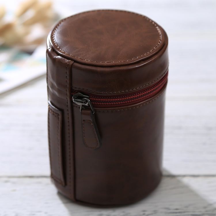 Lisslune | Medium lens case with zipper made of PU leather for DSLR camera lens, size: 13x9x9cm (Coffee)