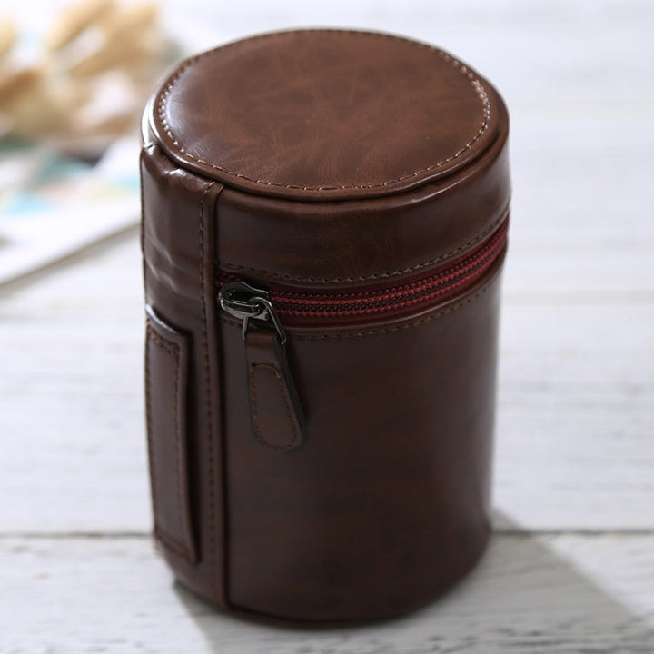 Lisslune | Medium lens case with zipper made of PU leather for DSLR camera lens, size: 13x9x9cm (Coffee)