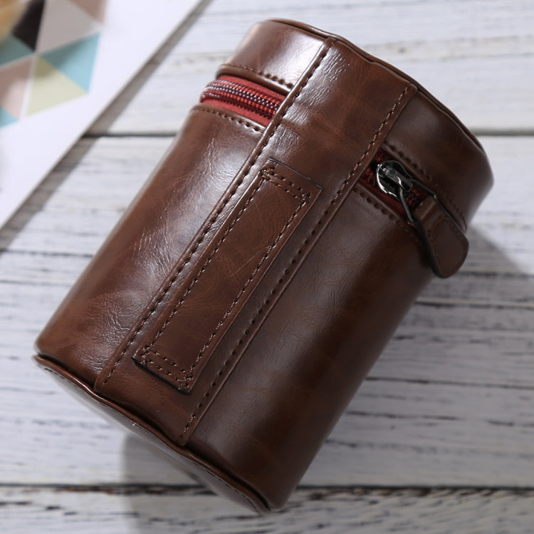 Lisslune | Medium lens case with zipper made of PU leather for DSLR camera lens, size: 13x9x9cm (Coffee)