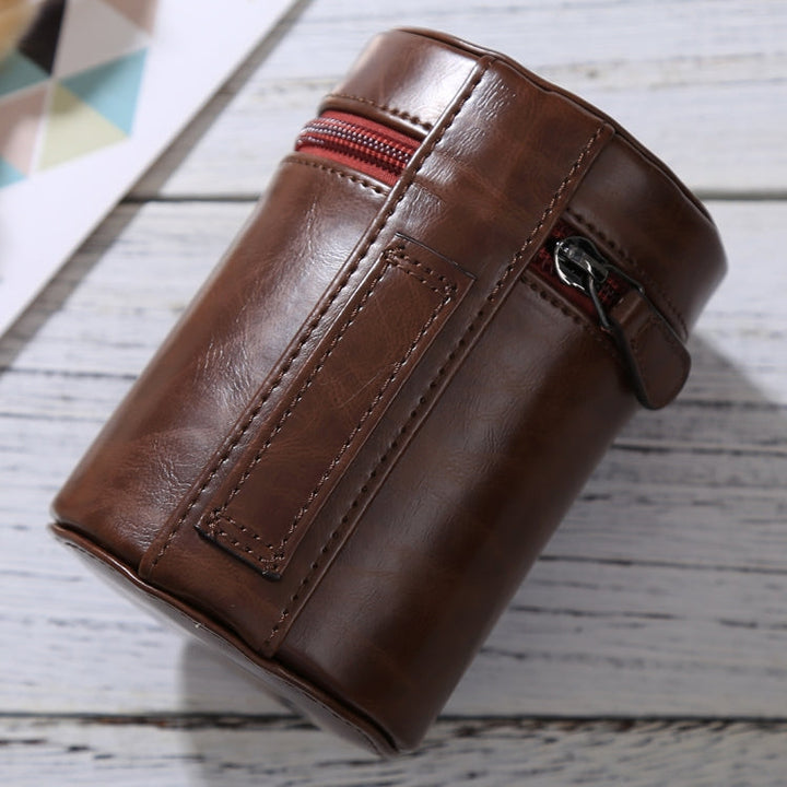 Lisslune | Medium lens case with zipper made of PU leather for DSLR camera lens, size: 13x9x9cm (Coffee)