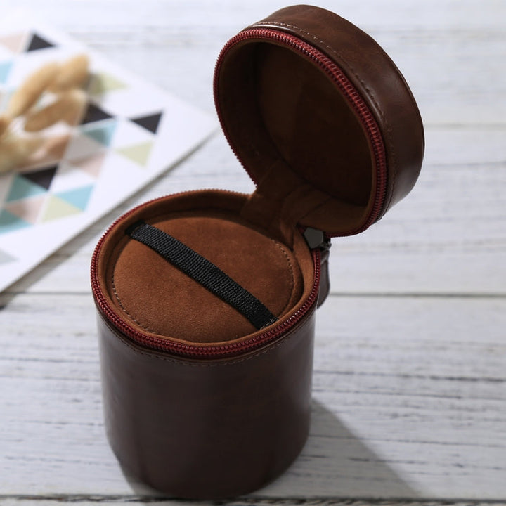 Lisslune | Medium lens case with zipper made of PU leather for DSLR camera lens, size: 13x9x9cm (Coffee)