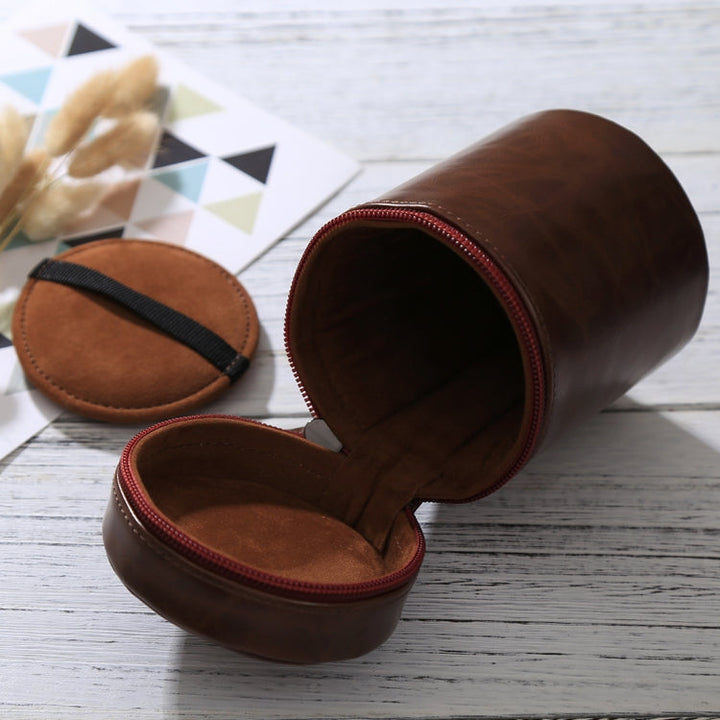 Lisslune | Medium lens case with zipper made of PU leather for DSLR camera lens, size: 13x9x9cm (Coffee)