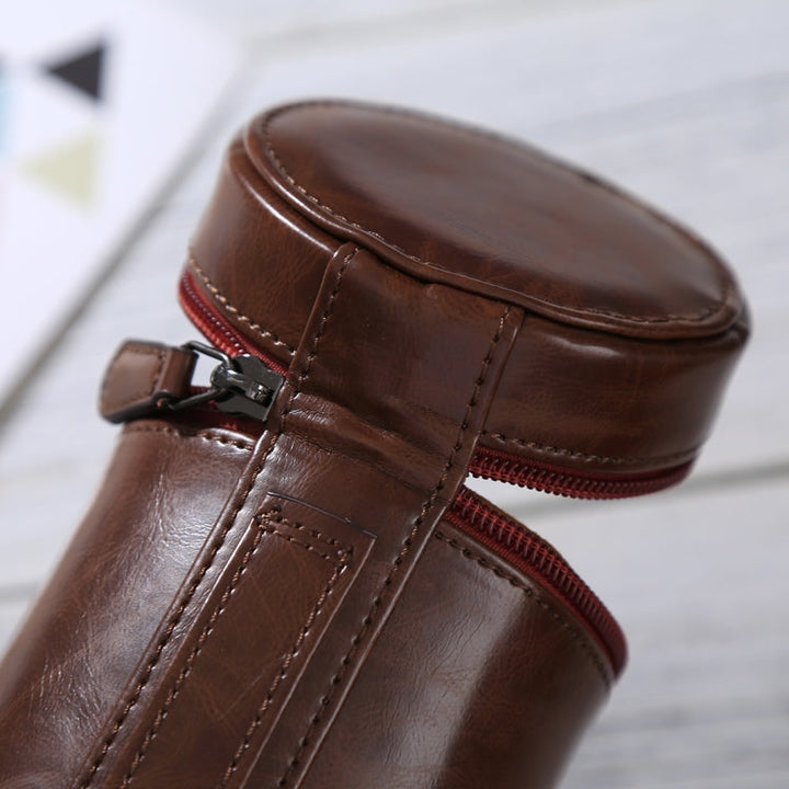 Lisslune | Medium lens case with zipper made of PU leather for DSLR camera lens, size: 13x9x9cm (Coffee)
