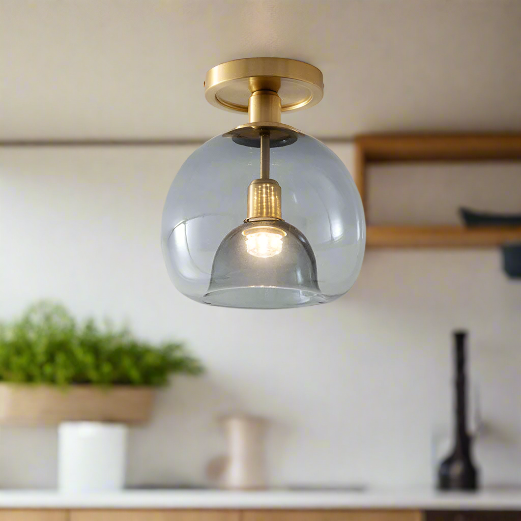Lisslune | Modern Grey Glass Ceiling Light Fixture for Hallway & Entryway Lighting