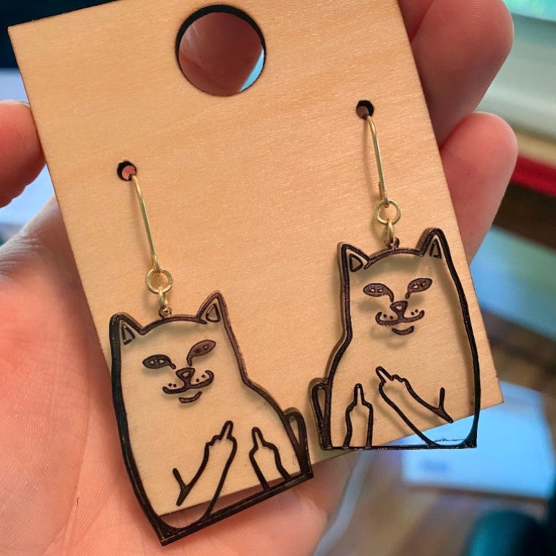 Lisslune | Fun Cat Earrings with Middle Finger