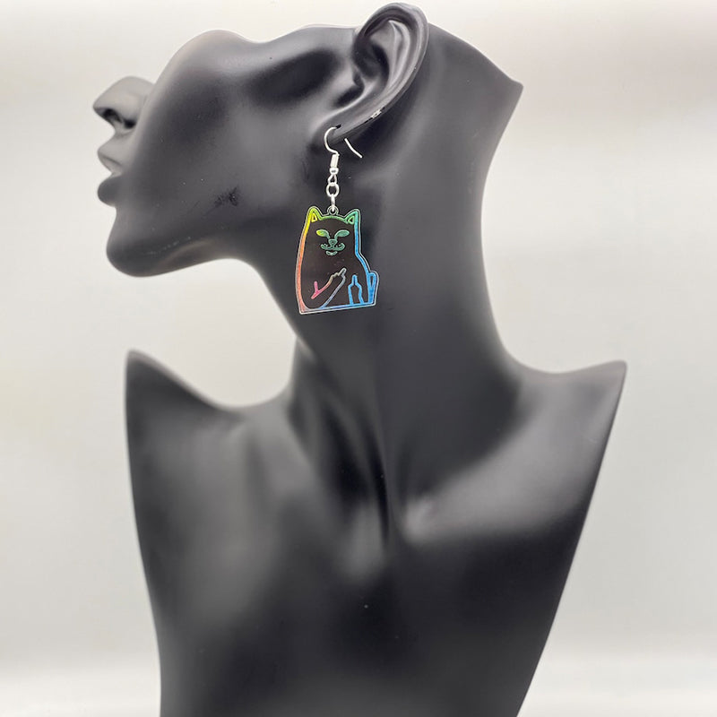 Lisslune | Fun Cat Earrings with Middle Finger