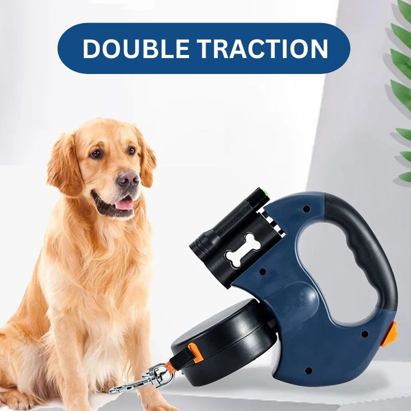Lisslune | 10FT Dual Retractable Dog Leash with Built-In Flashlight & Waste Bag Holder