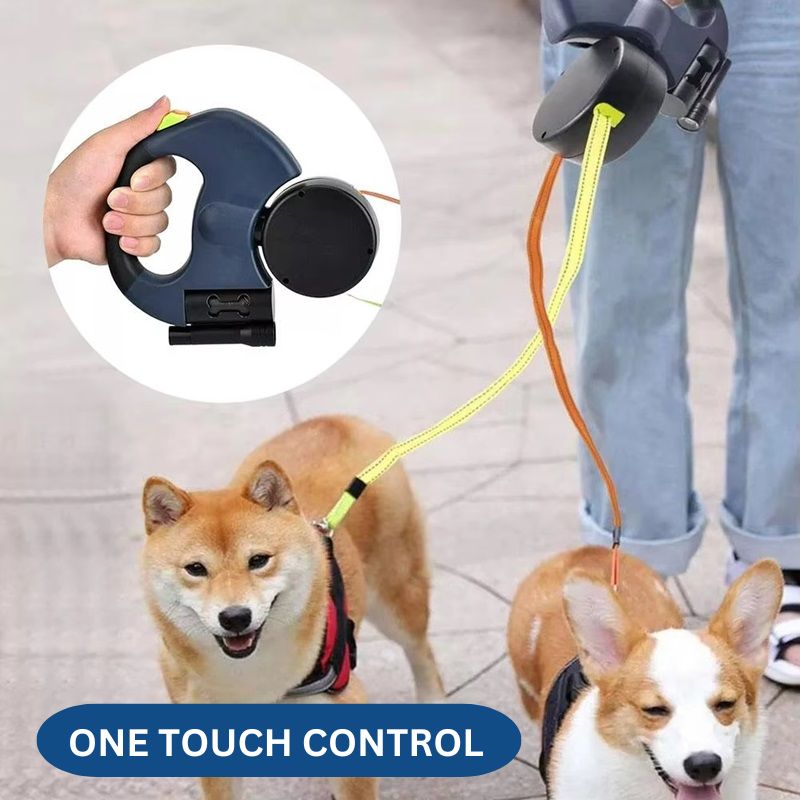 Lisslune | 10FT Dual Retractable Dog Leash with Built-In Flashlight & Waste Bag Holder