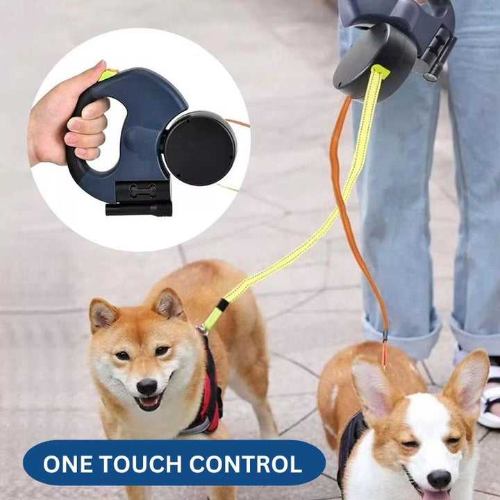 Lisslune | 10FT Dual Retractable Dog Leash with Built-In Flashlight & Waste Bag Holder