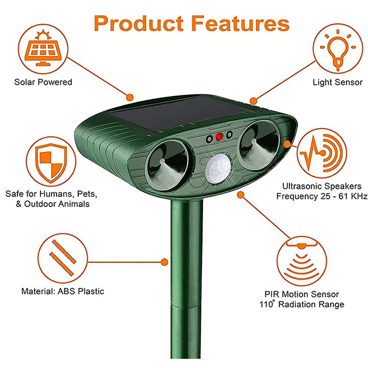 Lisslune | Solar Powered Ultrasonic Rabbit Repeller with Flashing Light – Effective Pest Control for Gardens and Yards