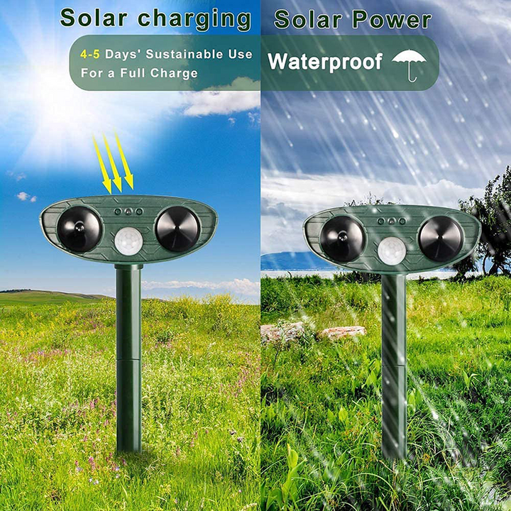 Lisslune | Solar Powered Ultrasonic Rabbit Repeller with Flashing Light – Effective Pest Control for Gardens and Yards