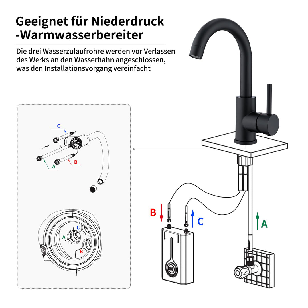 Lisslune | Low-pressure Faucet Bath/Kitchen Black Basin Faucet 360° Swivel