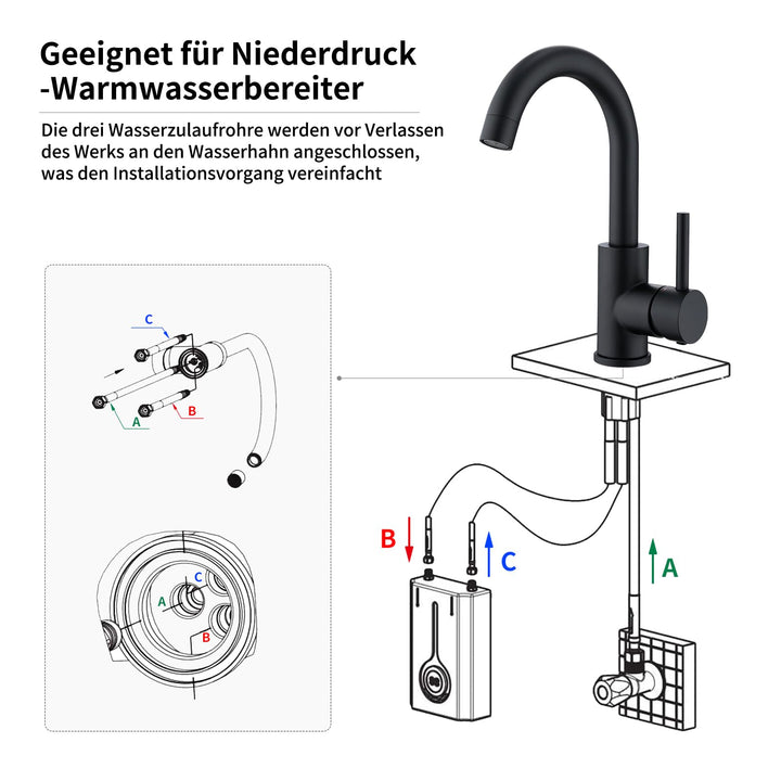 Lisslune | Low-pressure Faucet Bath/Kitchen Black Basin Faucet 360° Swivel
