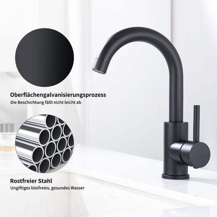 Lisslune | Low-pressure Faucet Bath/Kitchen Black Basin Faucet 360° Swivel