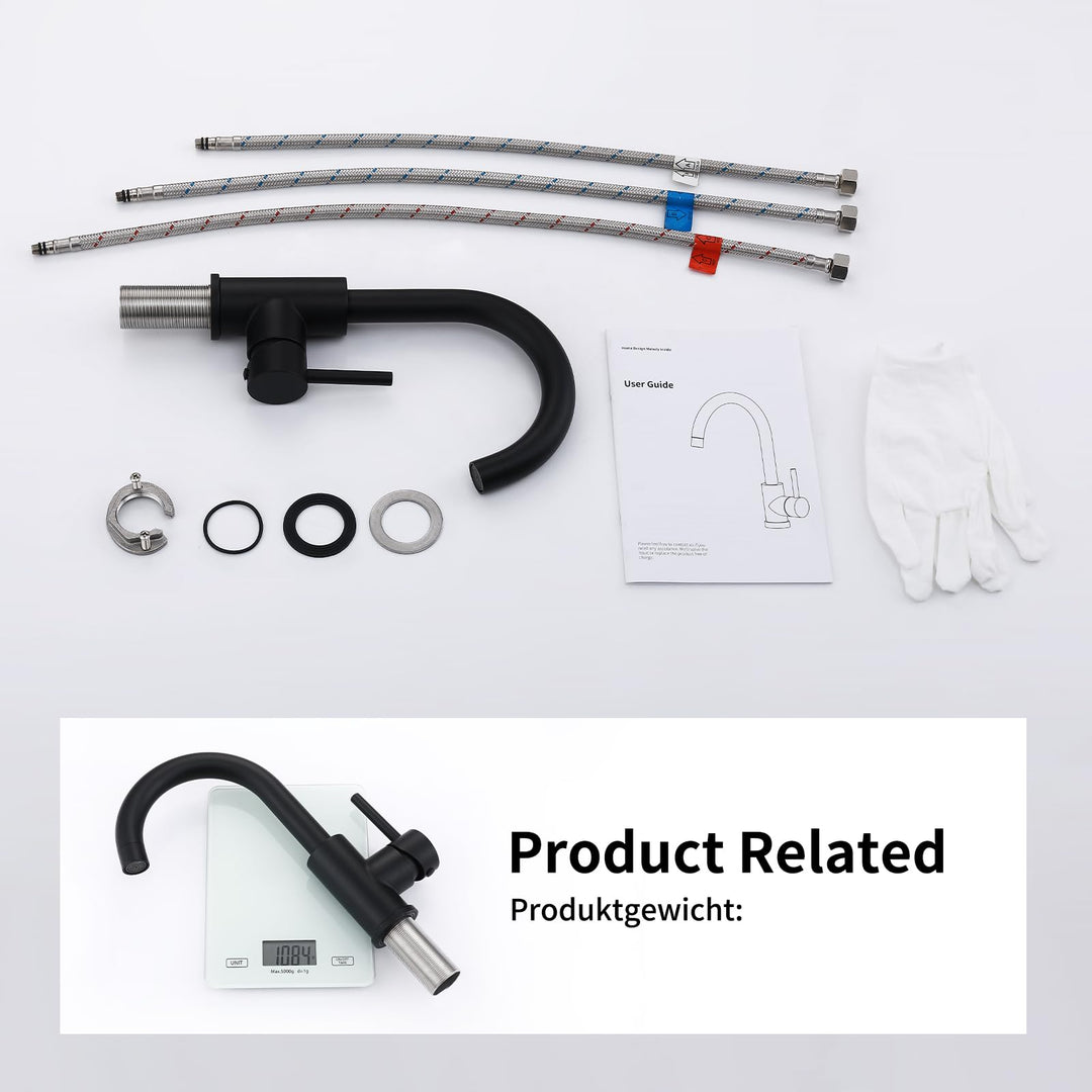 Lisslune | Low-pressure Faucet Bath/Kitchen Black Basin Faucet 360° Swivel