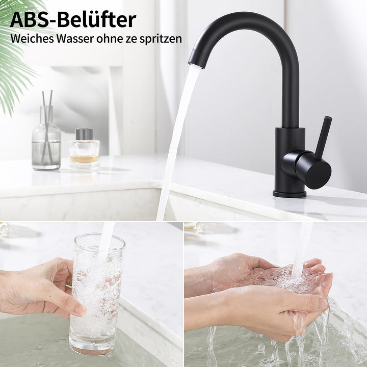 Lisslune | Low-pressure Faucet Bath/Kitchen Black Basin Faucet 360° Swivel