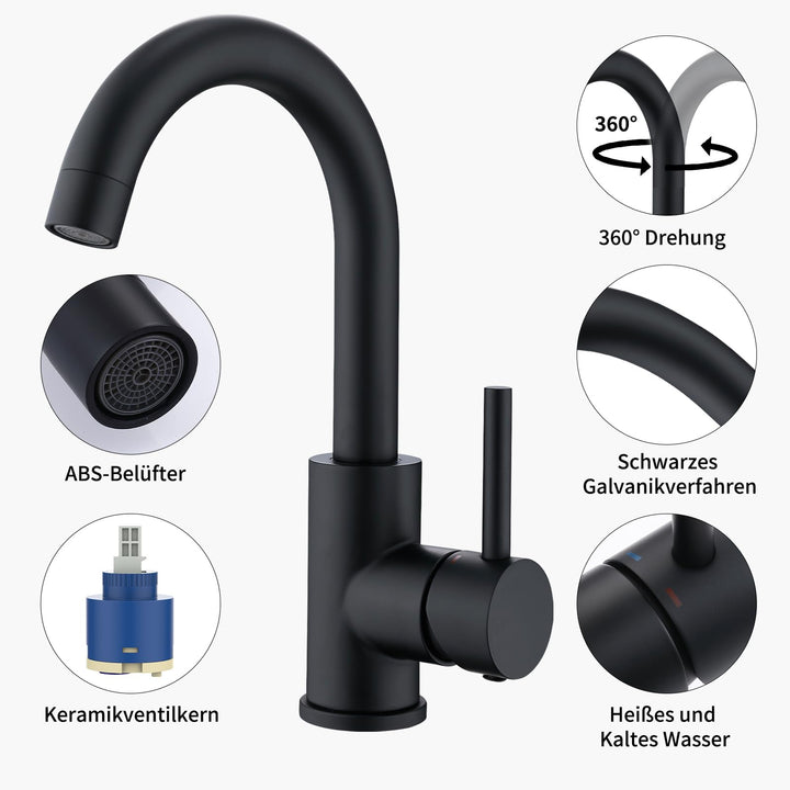 Lisslune | Low-pressure Faucet Bath/Kitchen Black Basin Faucet 360° Swivel