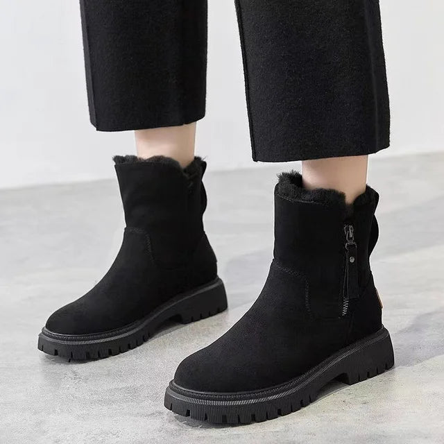 Lisslune | Warm Ladies Winter Boots – Mid-Calf Boots with Fur Lining and Non-Slip Sole