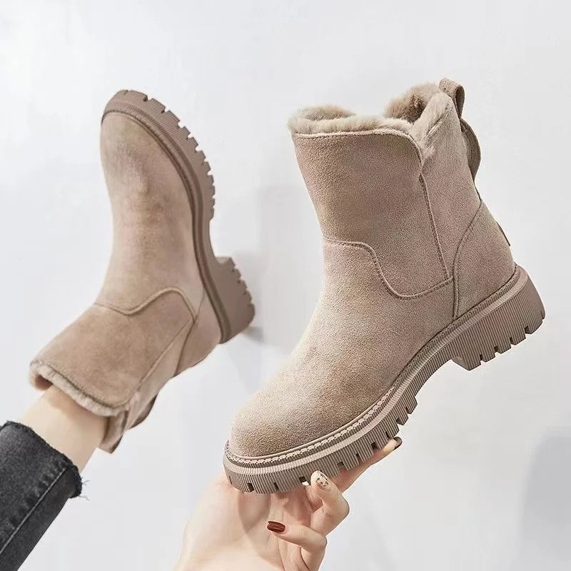 Lisslune | Warm Ladies Winter Boots – Mid-Calf Boots with Fur Lining and Non-Slip Sole