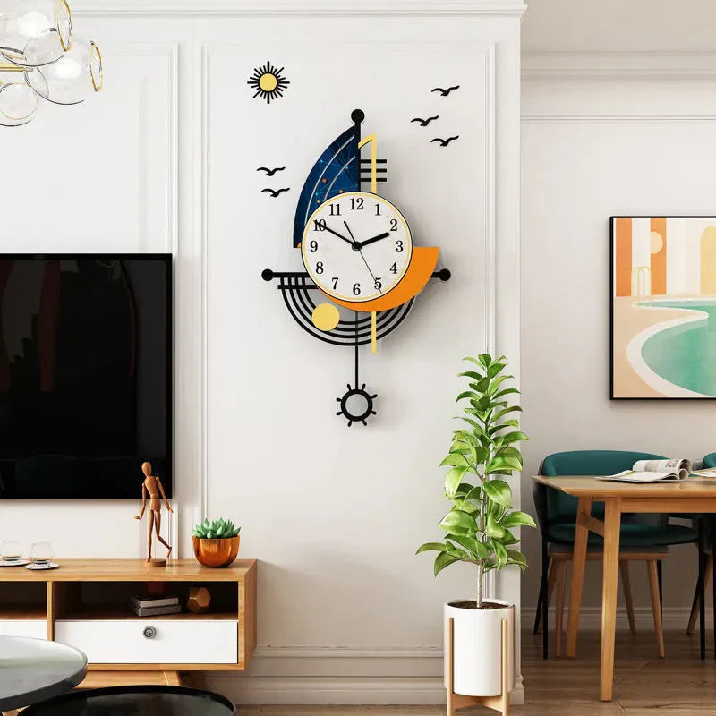 Lisslune | Decorative Wall Clock Navigation Sailboat Creative Design Clock Indoor Clock Decoration Living Room Background Wall Decor