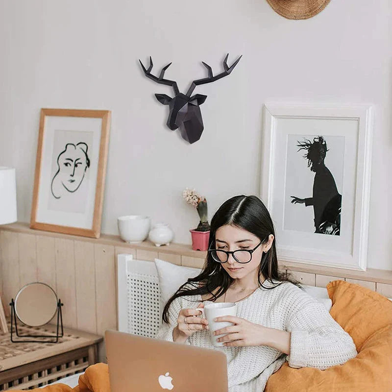 Lisslune | Deer Head Sculpture Animal Statue Figures Wall Hanging Creative Moose Art Antlers Statuette for Office Decor Wall Mounting