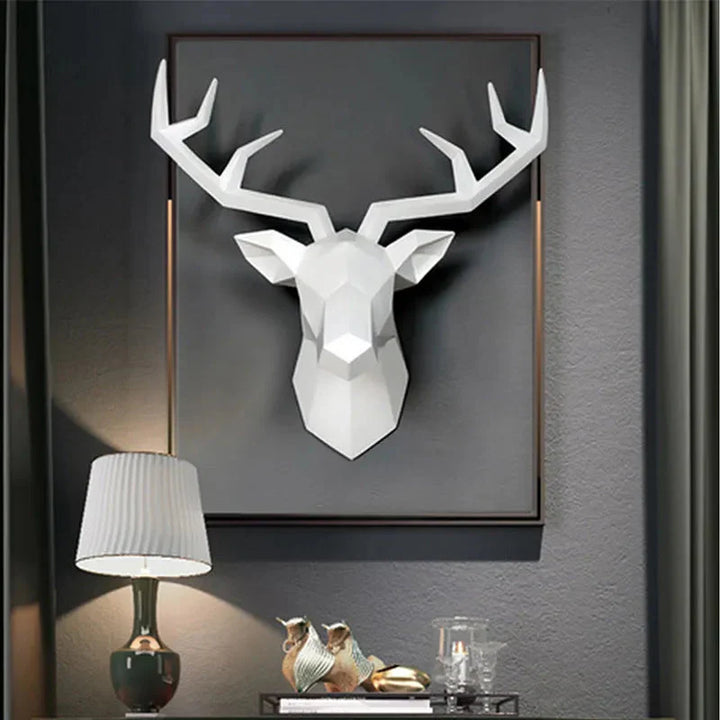 Lisslune | Deer Head Sculpture Animal Statue Figures Wall Hanging Creative Moose Art Antlers Statuette for Office Decor Wall Mounting