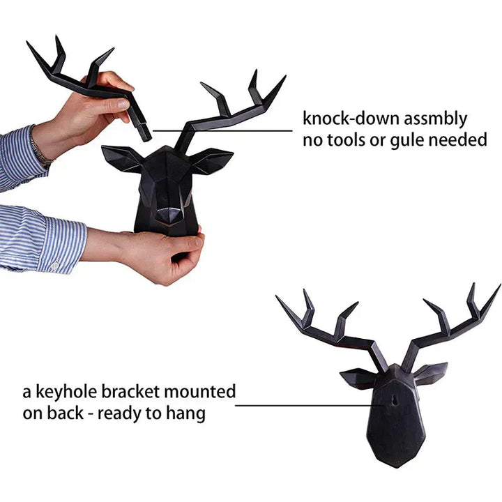Lisslune | Deer Head Sculpture Animal Statue Figures Wall Hanging Creative Moose Art Antlers Statuette for Office Decor Wall Mounting