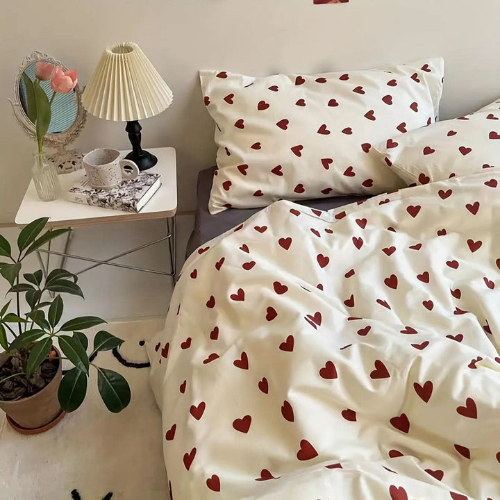 Lisslune | Heart Print Bedding Set – Soft Polyester Design