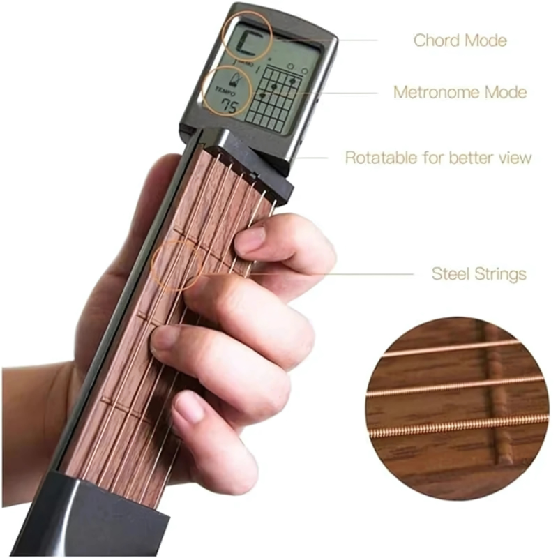 Lisslune | Pocket Guitar Trainer | Real Steel Strings, Adjustable Tension & 400+ Chords for Beginners and On-the-Go Practice
