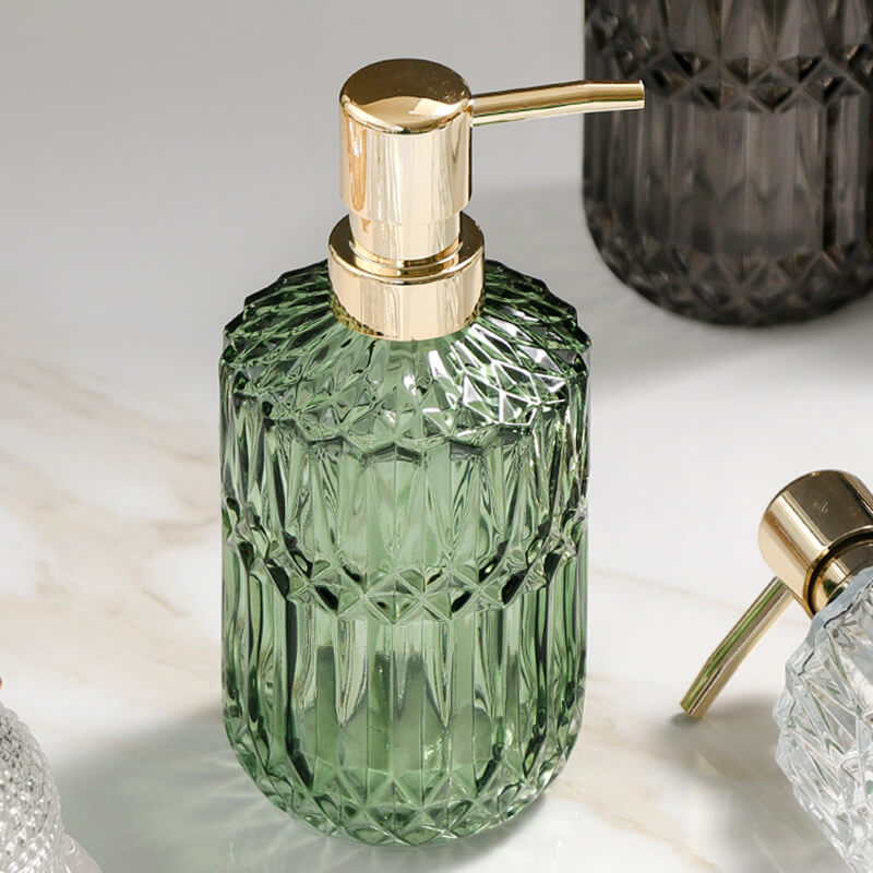 Lisslune | CrystalFoam Glass Soap Dispenser | Diamond Pattern Design | Elegant Storage for Soap | Modern Bathroom Decor