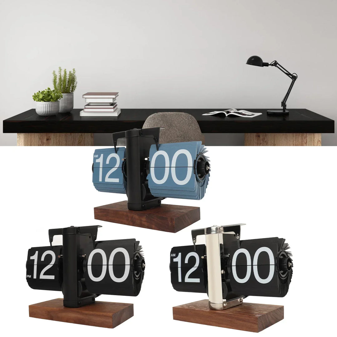 Lisslune | Silvara – Vintage Flip Down Clock in Walnut Wood | Retro Mechanical Design