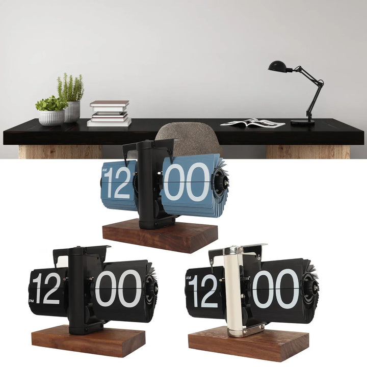 Lisslune | Silvara – Vintage Flip Down Clock in Walnut Wood | Retro Mechanical Design