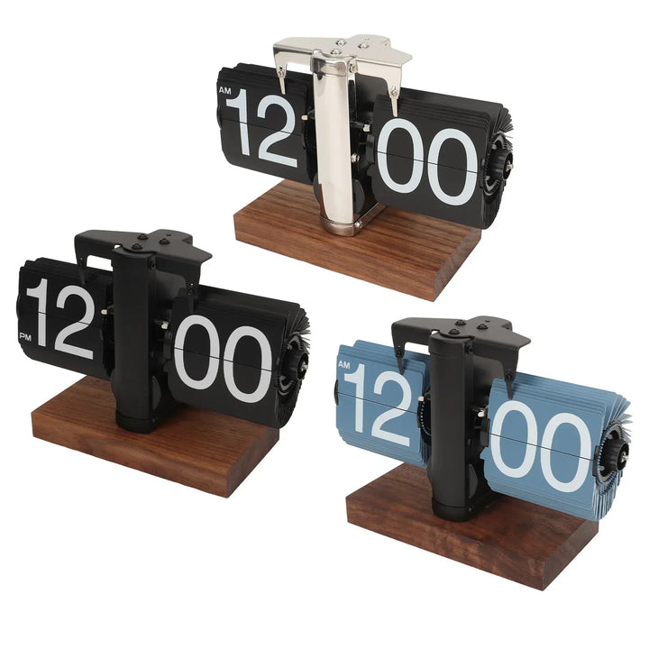 Lisslune | Silvara – Vintage Flip Down Clock in Walnut Wood | Retro Mechanical Design