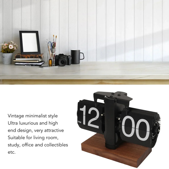 Lisslune | Silvara – Vintage Flip Down Clock in Walnut Wood | Retro Mechanical Design