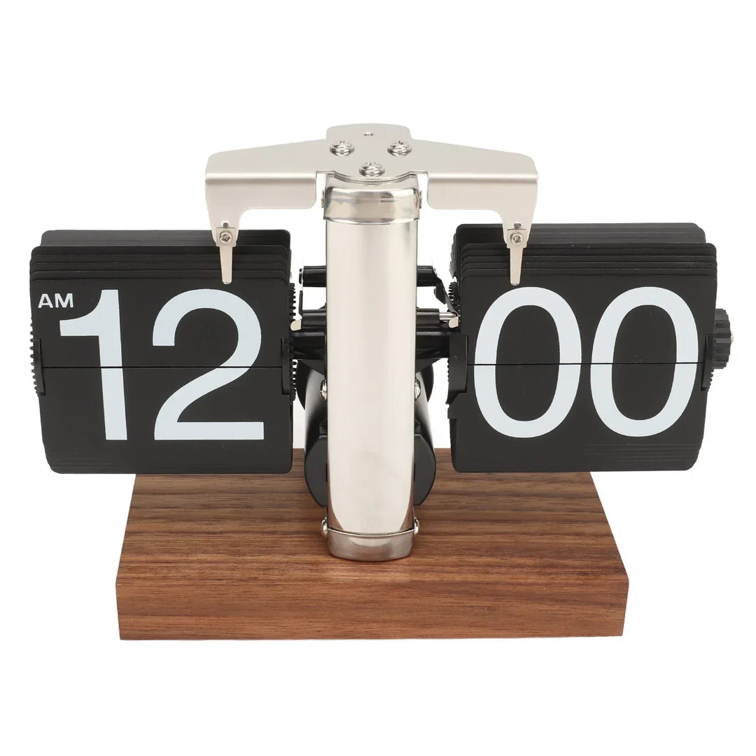 Lisslune | Silvara – Vintage Flip Down Clock in Walnut Wood | Retro Mechanical Design