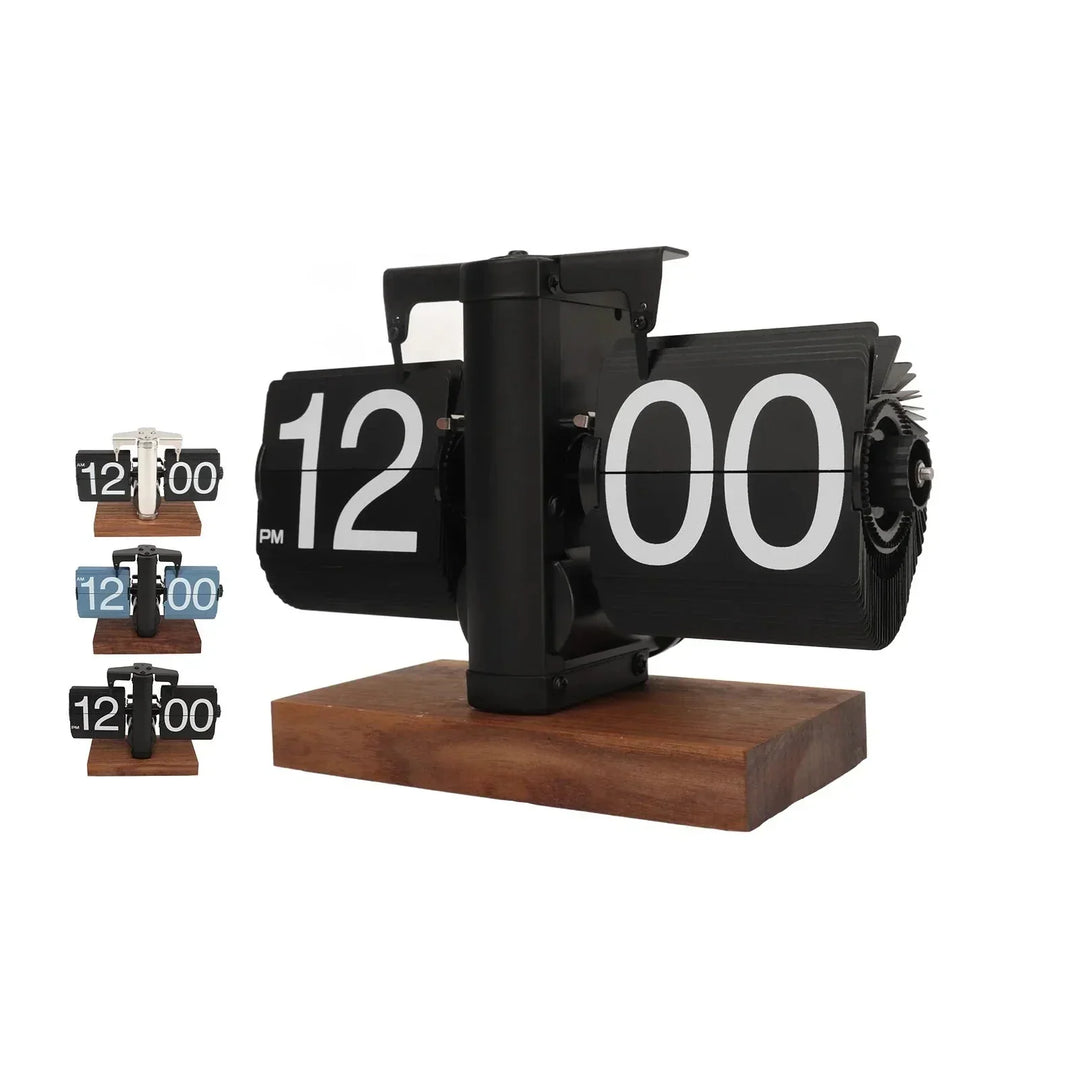 Lisslune | Silvara – Vintage Flip Down Clock in Walnut Wood | Retro Mechanical Design