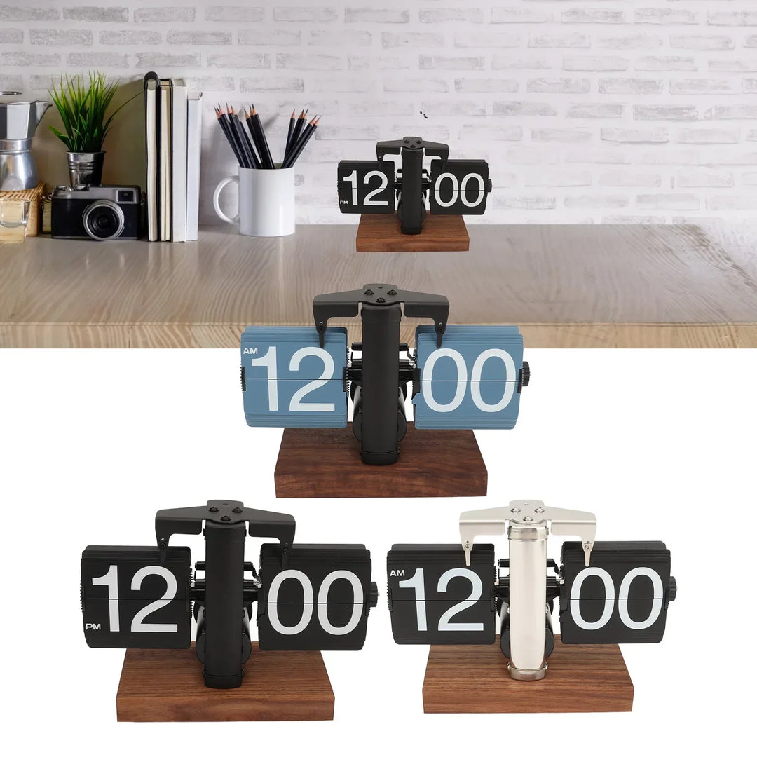 Lisslune | Silvara – Vintage Flip Down Clock in Walnut Wood | Retro Mechanical Design