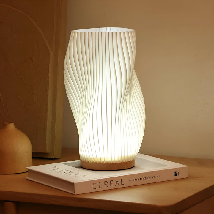 Lisslune | DreamWave - Modern cream-colored 3D wave lamp with elegant metal base