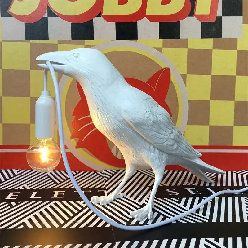 Lisslune | E14-Bulb with Plug Gothic Raven Lamp Vintage Resin Bird Lamp for Nightstand, Office, Living Room Farmhouse Art Deco Style